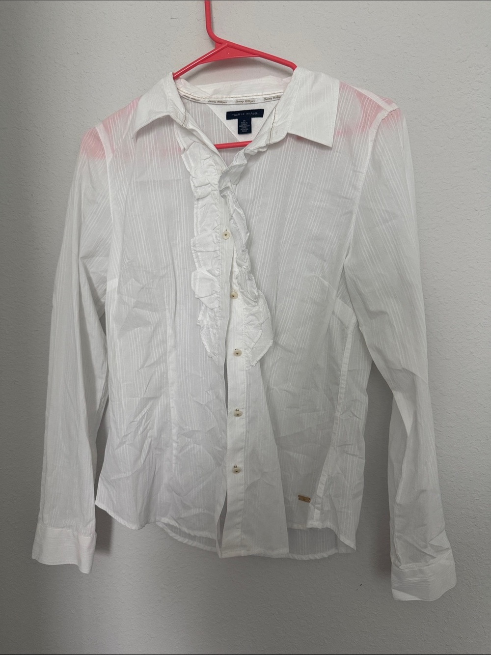 Tommy Hilfiger White Ruffle-Front Men's Dress Shirt